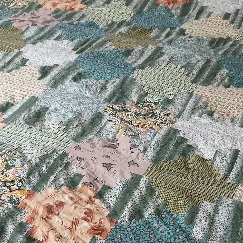 Patchwork Quilt in Green and Blue Tones